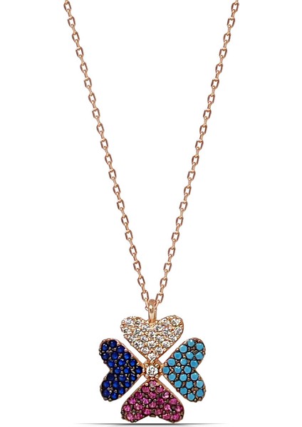 Yonca Tasarım Mix Taşlı Rose Kaplama 925 Ayar Gümüş Kadın Kolye modelleri