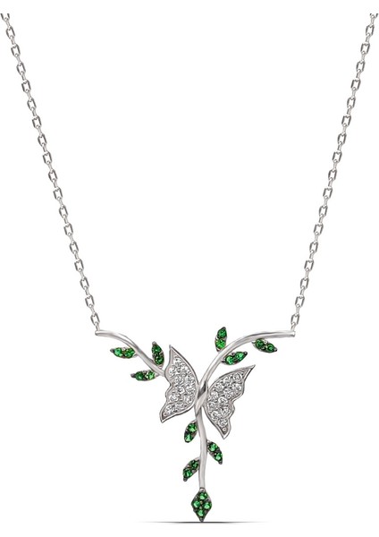 Dala Konan Kelebek Temalı 925 Ayar Gümüş Kadın Kolye