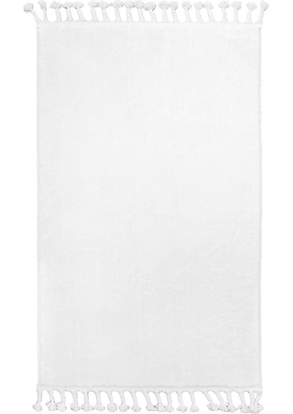 Dijidekor Beyaz Post Dokuma Halı Saçaklı Peluş Yumuşacık Kaymaz Antibakteriyel 160X400