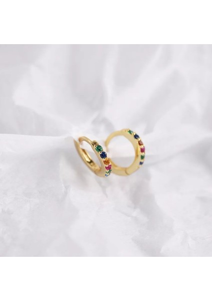 Gold Zirkon Taşlı Mini Halka Küpe