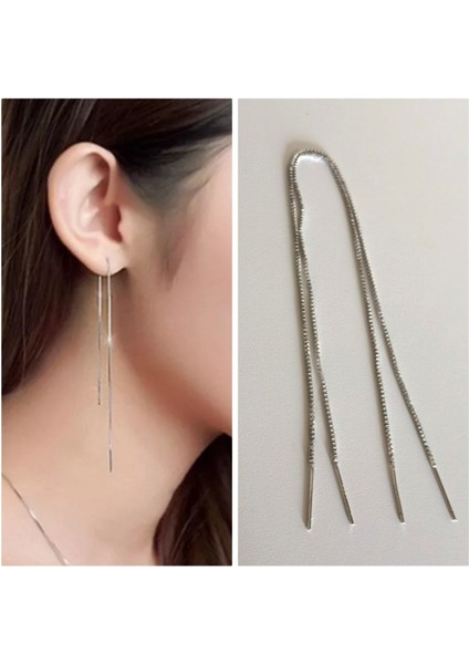 925 Ayar Gümüş Zincir Küpe 18 cm Gümüş Rengi