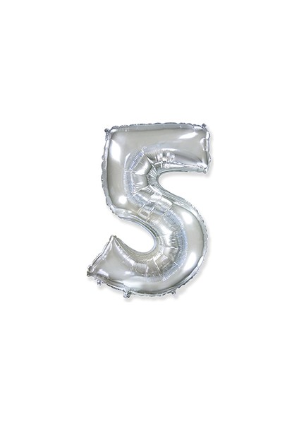 5 Rakamı Gümüş Folyo Balon 34 Inc 86 cm