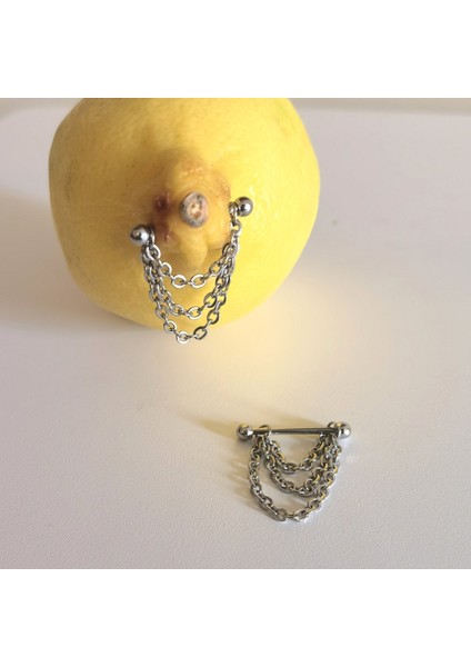 Cerrahi Çelik Üç Zincirli Nipple Piercing 14 Mm( 1 Çift)