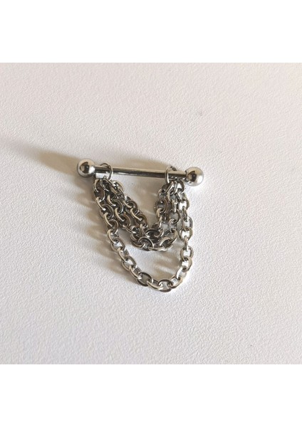 Cerrahi Çelik Üç Zincirli Nipple Piercing 14 Mm( 1 Çift)