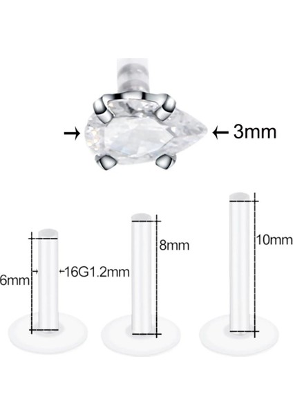 Bio Plastik Damla Piercing ( Taşı 3 Mm)