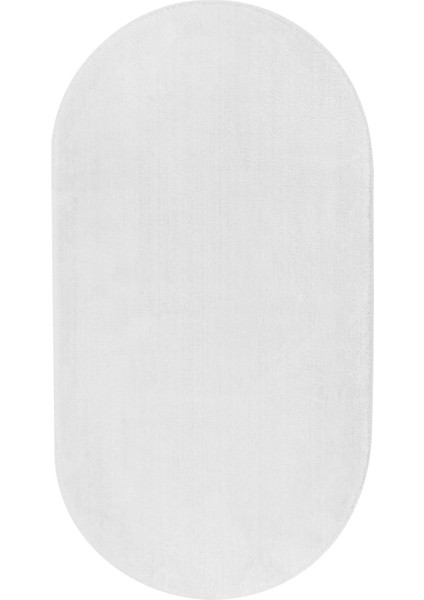 Dijidekor Beyaz Oval Post Dokuma Halı Peluş Yumuşacık Kaymaz Antibakteriyel 100X50