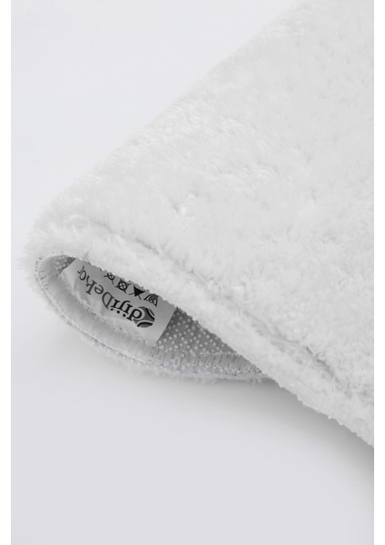Dijidekor Beyaz Oval Post Dokuma Halı Peluş Yumuşacık Kaymaz Antibakteriyel 100X50