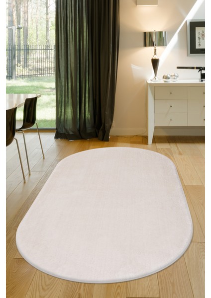 Dijidekor Açık Vizon-Krem Oval Post Dokuma Halı Peluş Yumuşacık Kaymaz Antibakteriyel 120X250