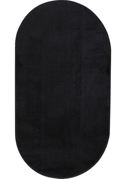 Dijidekor Siyah Oval Post Dokuma Halı Peluş Yumuşacık Kaymaz Antibakteriyel 80X550