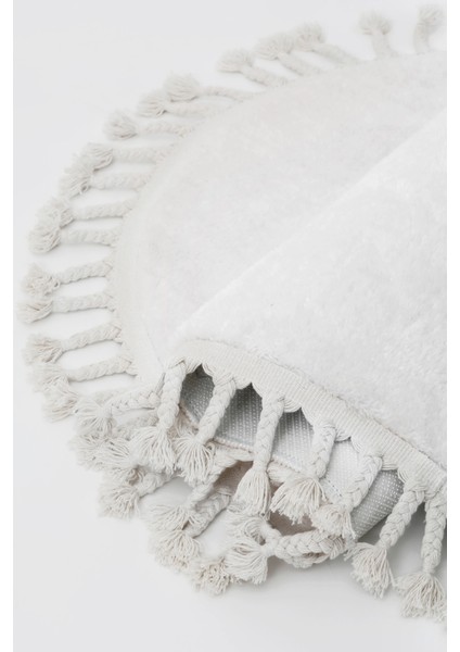 Dijidekor Beyaz Oval Post Dokuma Halı Saçaklı Peluş Yumuşacık Kaymaz Antibakteriyel 150X300