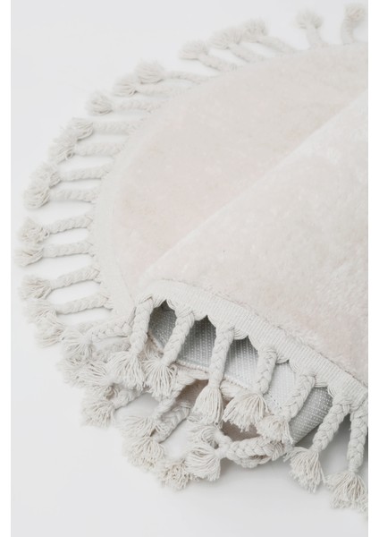 Dijidekor Açık Vizon-Krem Oval Post Dokuma Halı Saçaklı Peluş Yumuşacık Kaymaz Antibakteriyel 100X350 modelleri