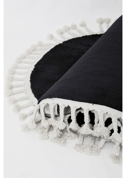 Dijidekor Siyah Oval Post Dokuma Halı Saçaklı Peluş Yumuşacık Kaymaz Antibakteriyel 160X250