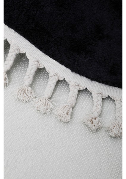 Dijidekor Siyah Oval Post Dokuma Halı Saçaklı Peluş Yumuşacık Kaymaz Antibakteriyel 160X250