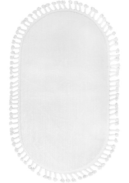 Dijidekor Beyaz Oval Post Dokuma Halı Saçaklı Peluş Yumuşacık Kaymaz Antibakteriyel 160X450 modelleri