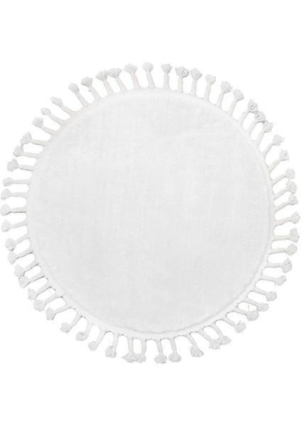Dijidekor Beyaz Yuvarlak Post Dokuma Halı Saçaklı Peluş Halı Antibakteriyel 120X120 fiyatları