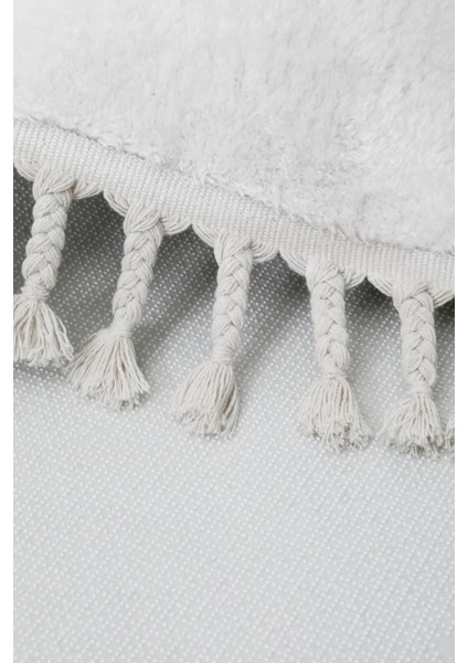 Dijidekor Beyaz Yuvarlak Post Dokuma Halı Saçaklı Peluş Halı Antibakteriyel 120X120 fırsatları