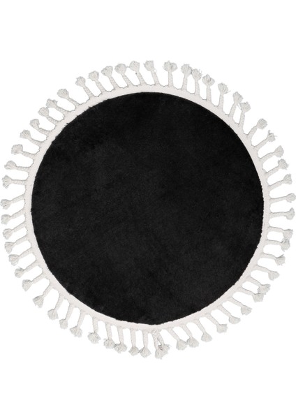 Dijidekor Siyah Yuvarlak Post Dokuma Halı Püslüllü Peluş Halı Antibakteriyel 120X120 fırsatları