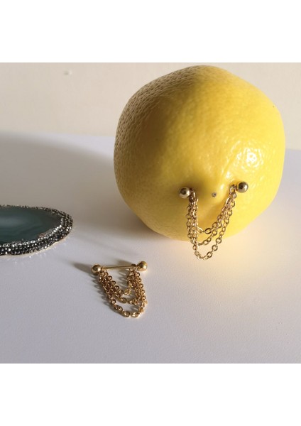 Cerrahi Çelik Gold Üç Zincirli Nipple Piercing 14 Mm( 1 Çift)