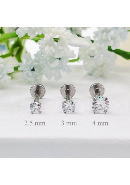 Cerrahi Çelik Silver Tek Taş Piercing 6 mm