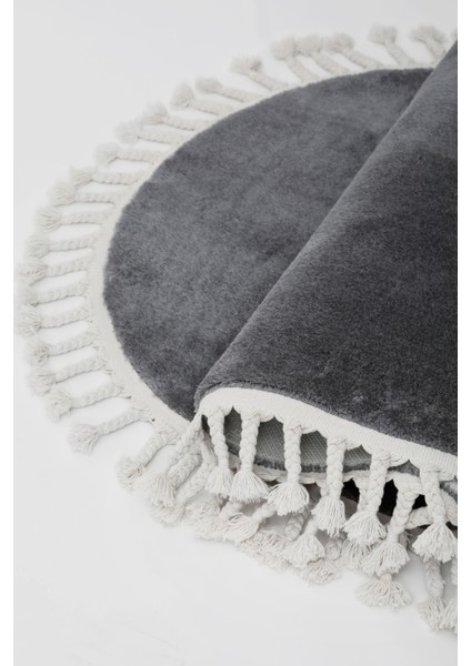 Dijidekor Koyu Gri Oval Post Dokuma Halı Saçaklı Peluş Yumuşacık Kaymaz Antibakteriyel 120X300