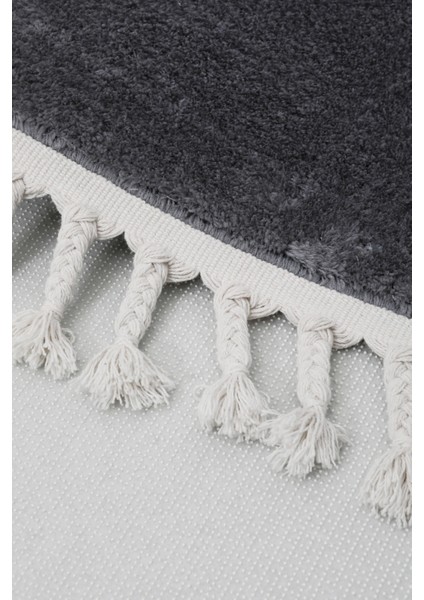 Dijidekor Koyu Gri Oval Post Dokuma Halı Saçaklı Peluş Yumuşacık Kaymaz Antibakteriyel 120X300 modelleri