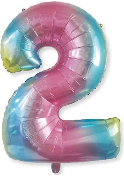 2 Rakamı Rengarenk Folyo Balon 40 Inch 90 cm