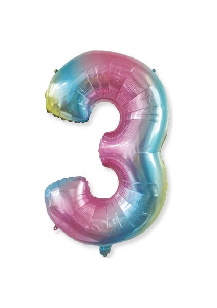 3 Rakamı Rengarenk Folyo Balon 40 Inch 90 cm