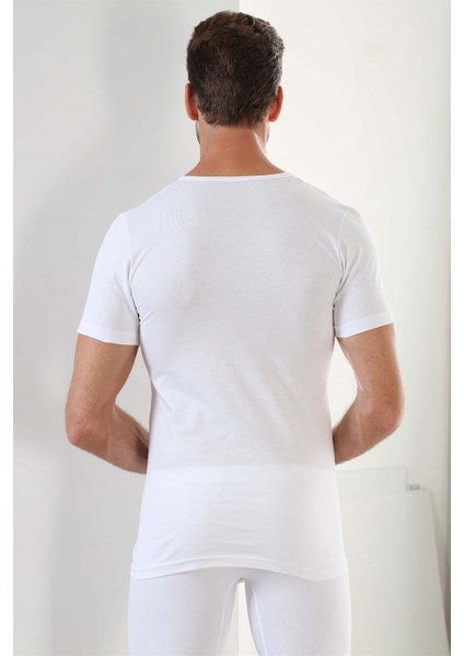 Beyaz Erkek Basic Slim Fit Tişört %100 Pamuk V Yaka Kısa Kollu Fanila modelleri