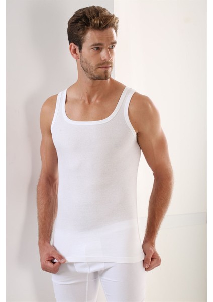 Erkek Beyaz Ribana Kare Yaka Atlet 3lü Set