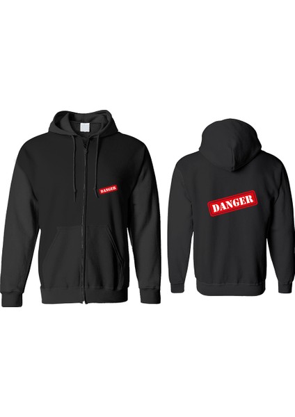 Danger Fermuarlı Kapşonlu Sweatshirt BLL1370