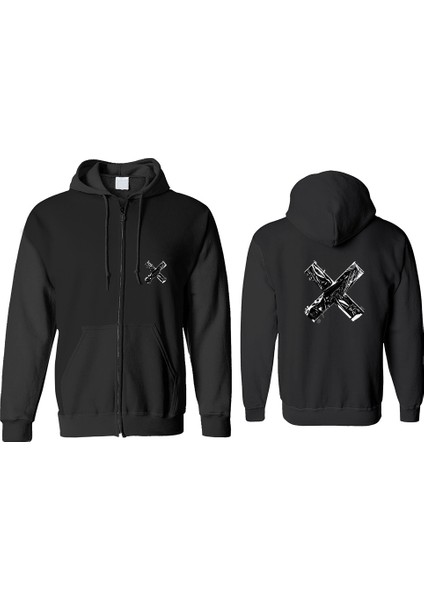 Çarpı Fermuarlı Kapşonlu Sweatshirt BLL1406