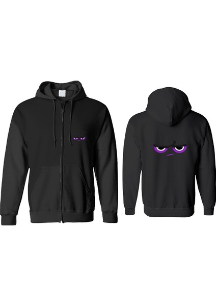 Mor Göz Fermuarlı Kapşonlu Sweatshirt BLL1402