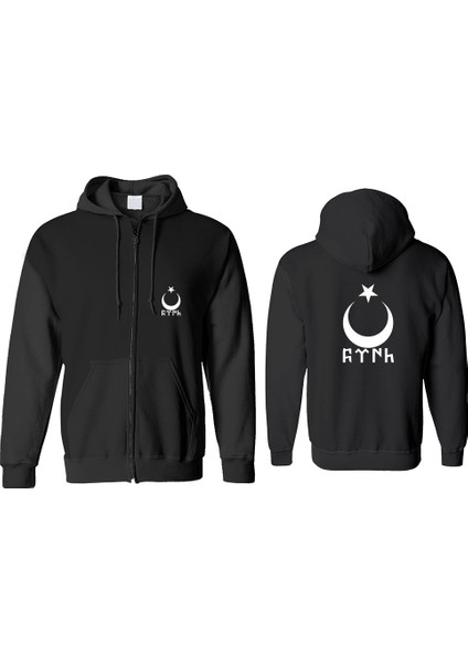 Göktürkçe Türk Fermuarlı Kapşonlu Sweatshirt BLL1461