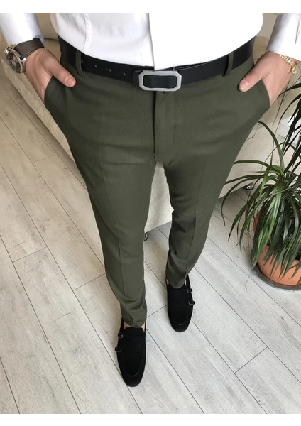 Terzi Adem Italyan Stil Slim Fit Erkek Kumaş Pantolon Yeşil T6533