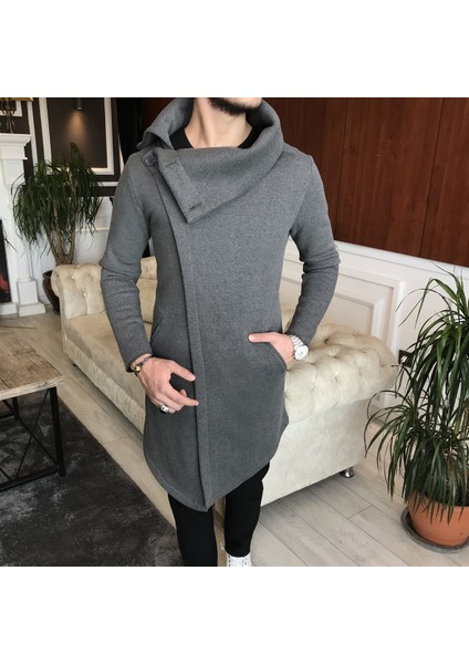 Italyan Stil Mevsimlik Yaka Düğmeli Panço Gri T6468 modelleri