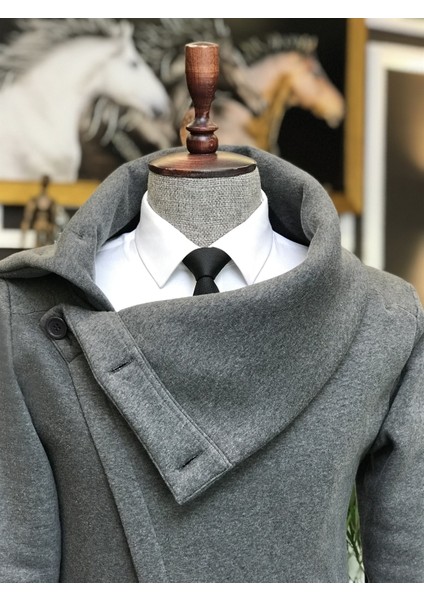 Italyan Stil Mevsimlik Yaka Düğmeli Panço Gri T6468 fırsatları