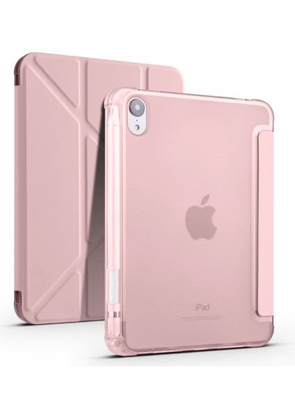 Apple iPad Mini 6. Nesil 2021 Uyumlu Tablet Kılıfı Kalemlik Bölmeli Standlı Kapaklı Silikon Kılıf Rose Gold
