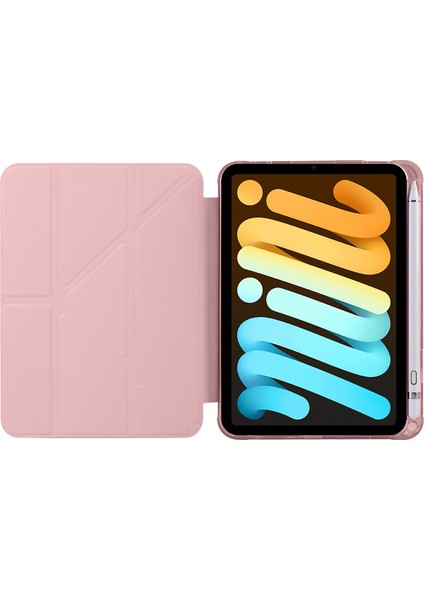 Apple iPad Mini 6. Nesil 2021 Uyumlu Tablet Kılıfı Kalemlik Bölmeli Standlı Kapaklı Silikon Kılıf Rose Gold