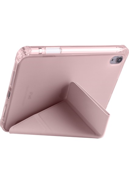 Apple iPad Mini 6. Nesil 2021 Uyumlu Tablet Kılıfı Kalemlik Bölmeli Standlı Kapaklı Silikon Kılıf Rose Gold