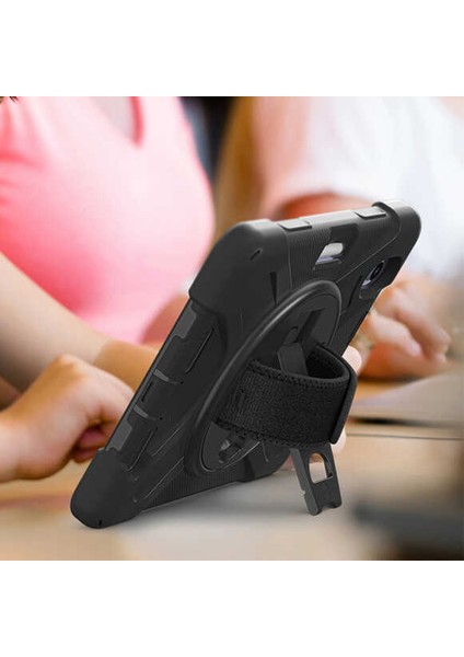 Apple iPad Mini 6. Nesil 2021 Tablet Kılıfı Askılı 360° Defender Yüksek Koruma Tank Zırhlı Silikon Siyah