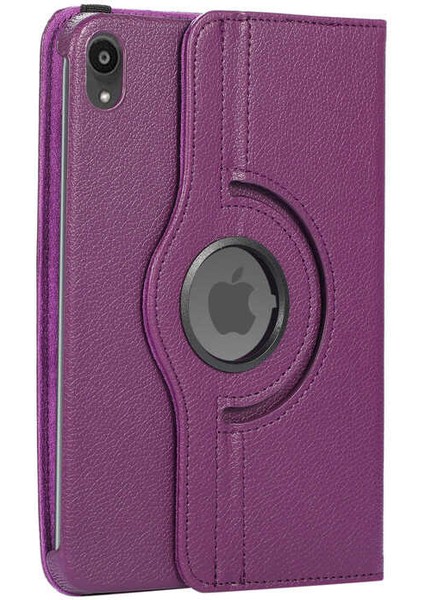 Apple iPad Mini 6. Nesil 2021 Uyumlu Tablet Kılıfı 360° Dönen Yatay Dikey Standlı Kapaklı Kılıf Mor