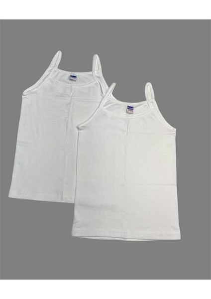 Kız Çocuk Düz Beyaz Ince Askılı Atlet 2'li Paket