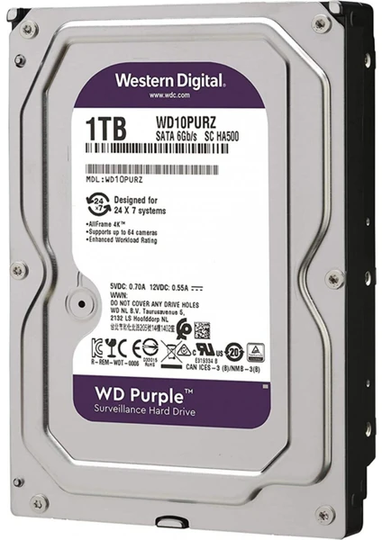 Purple WD10PURZ 1TB 5400RPM 64MB Sata3 7/24 Güvenlik Harddiski