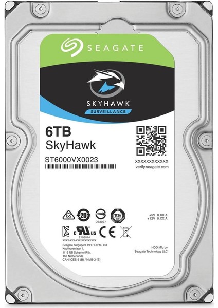 Skyhawk ST6000VX001 6TB 5400RPM Sata3 256MB/S 195MB/S 180TB/Y 7/24 Güvenlik Harddiski