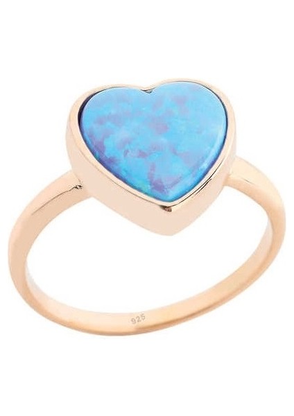 Opal Taşlı Kalp Gümüş Yüzük