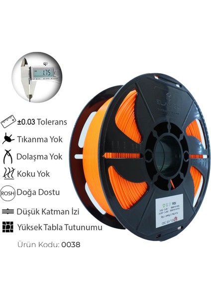 Pla Plus Filament 1.75 mm 1 kg Turuncu