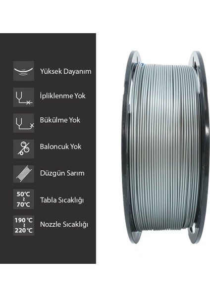 Pla Plus Filament 1.75 mm 1 kg Gümüş Gri