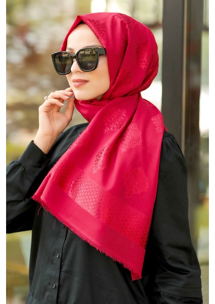 - Desenli Bordo Şal 7531BR