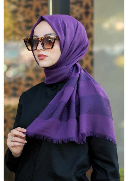 - Desenli Mor Tesettür Şal 7532MOR