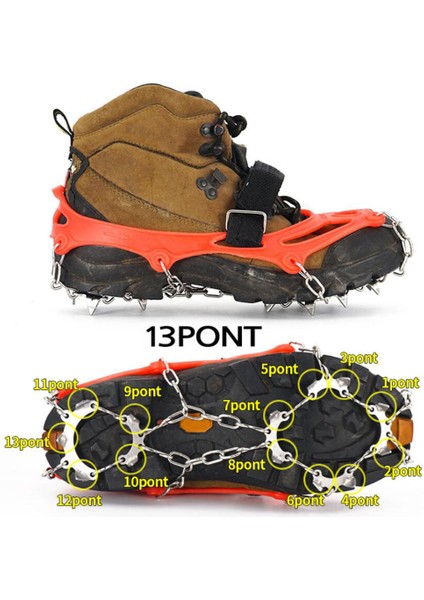 1 Çift 13 Diş Ayakkabı Boot Krampon Kapakları Buz Kar Kaymaz Tutucu Turuncu M fiyatları